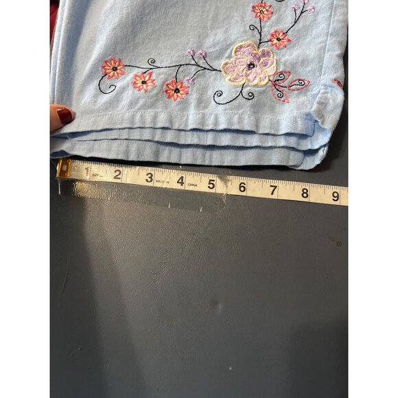 Sag Harbor Light Blue Embroidered Linen Blend Capri Pants‎ Sz 18 Lagenlook Beach - Picture 7 of 13